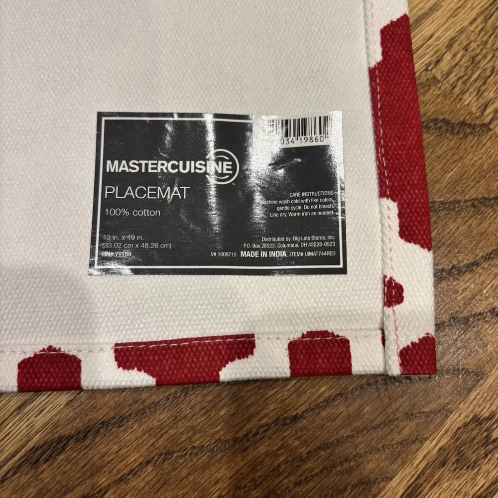 Mastercuisine Red‎ & White Trellis Placemats Set of 4 Cotton 13x19 Kitchen
